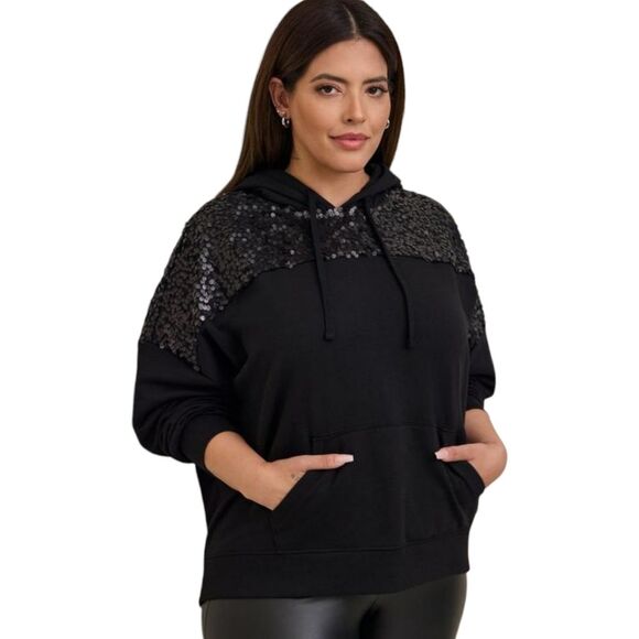 Torrid Relaxed Fit Super Soft Fleece Sequins Yoke Sweatshirt Hoodie 1/1x - Picture 1 of 7